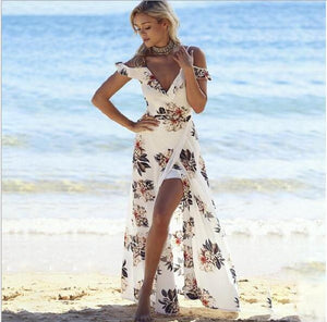 Floral Print Ruffles Long Dress Fro Women