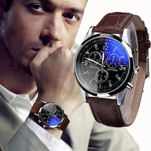 Mens Analog Quartz Watch With Leather Strap